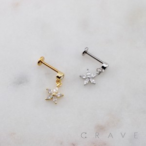 FLORAL FIVE-PETAL CZ FLOWER SPRING THREADLESS (PUSH IN) 316L SURGICAL STEEL LABRET SET